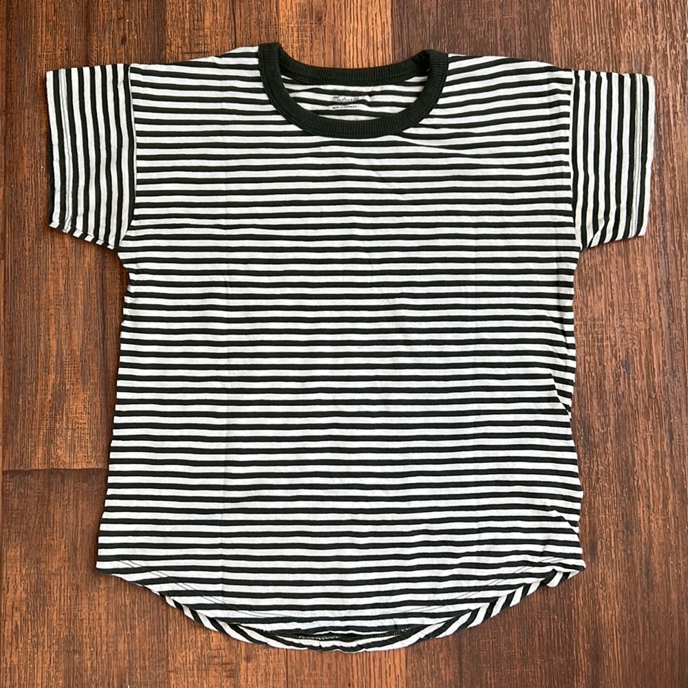 Madewell Striped Boxy Tee - forest green/ off white